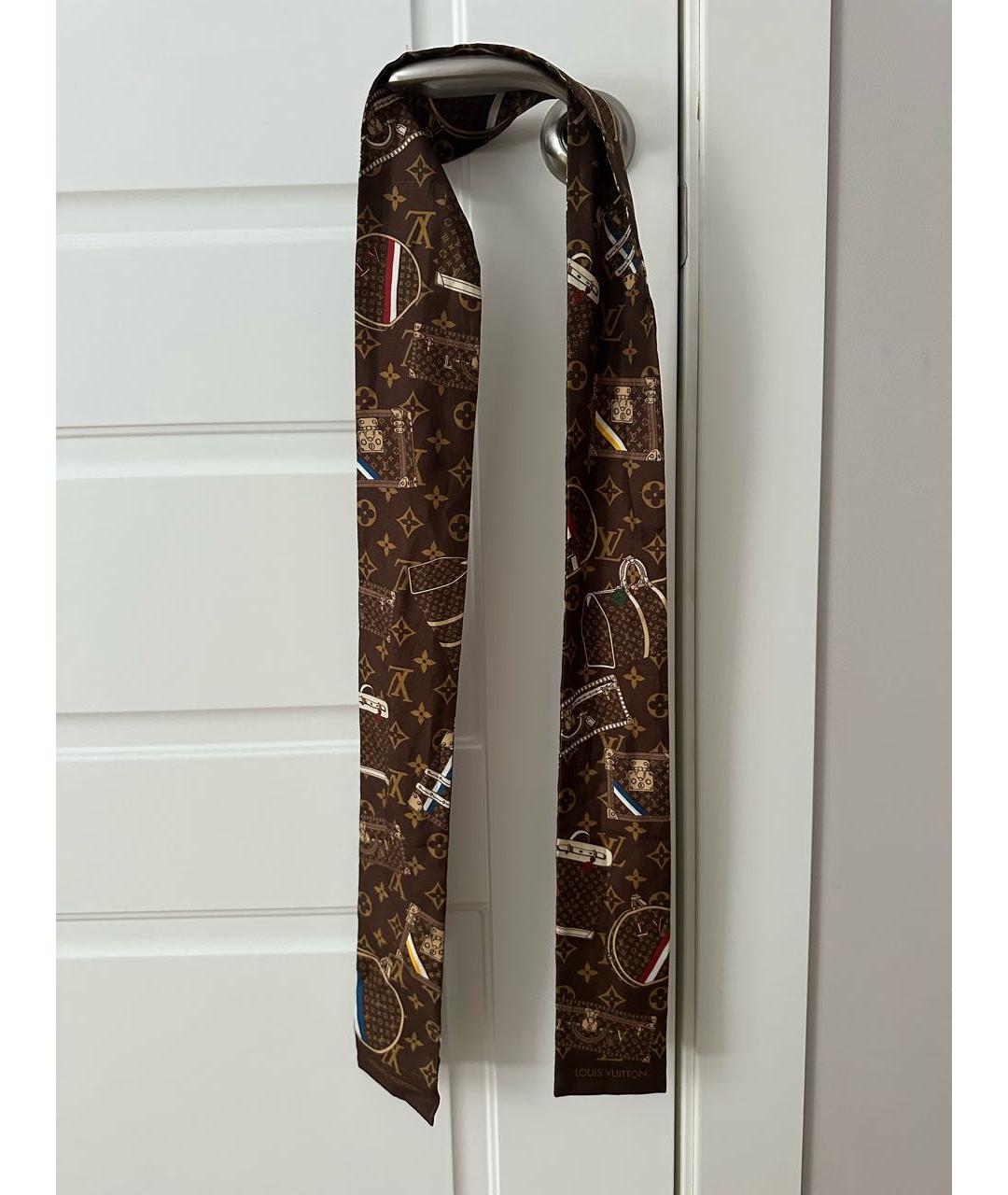 LOUIS VUITTON Коричневый шелковый шарф, фото 4