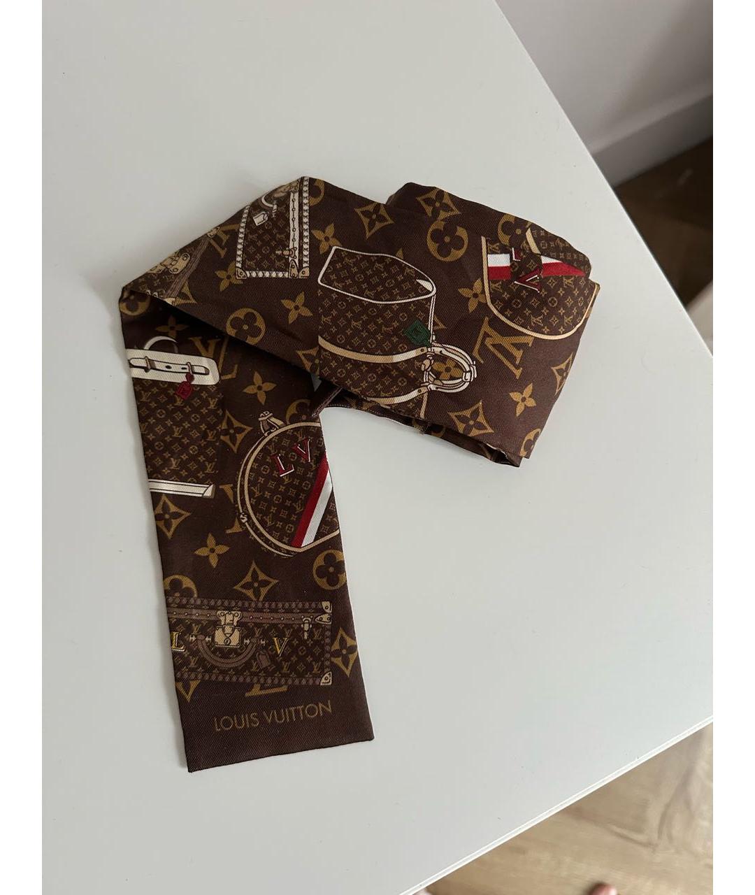 LOUIS VUITTON Коричневый шелковый шарф, фото 6