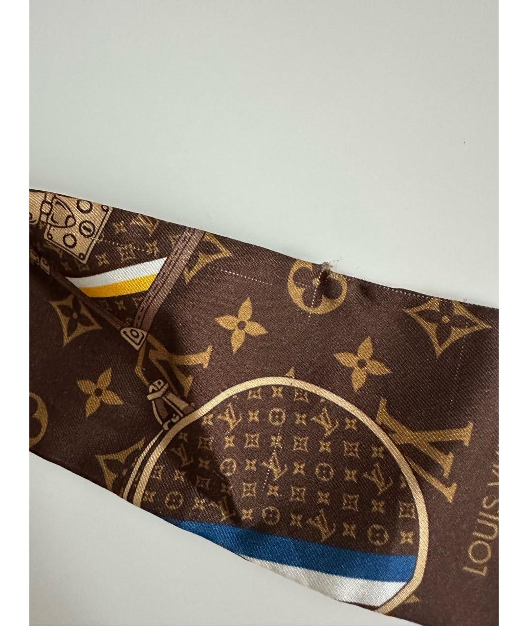 LOUIS VUITTON Коричневый шелковый шарф, фото 5