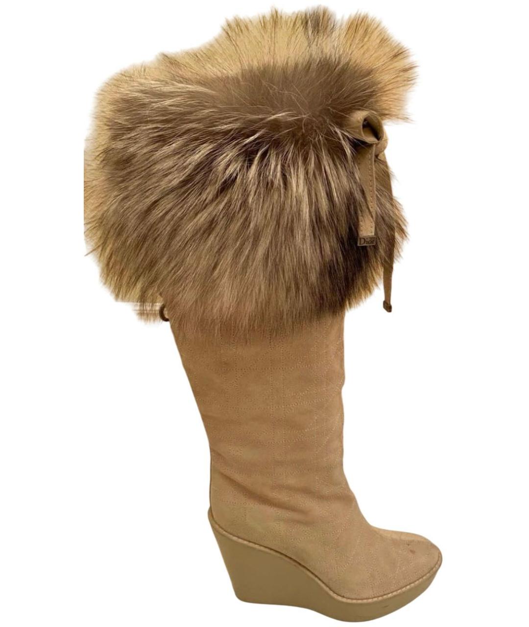 CHRISTIAN DIOR Бежевые замшевые сапоги, фото 1