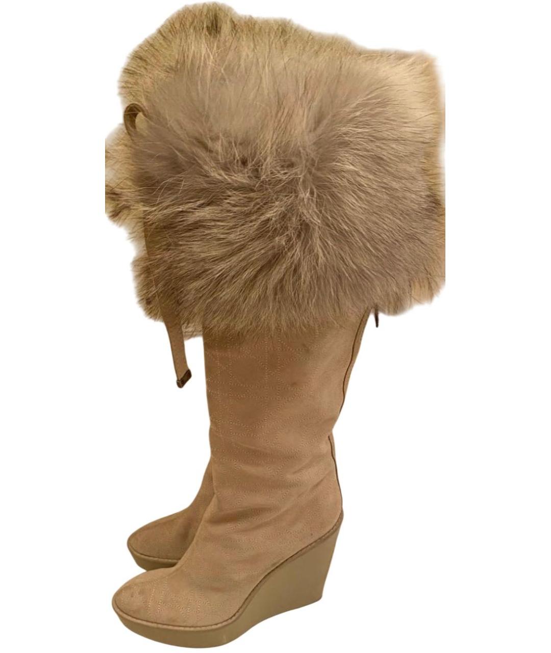 CHRISTIAN DIOR Бежевые замшевые сапоги, фото 3