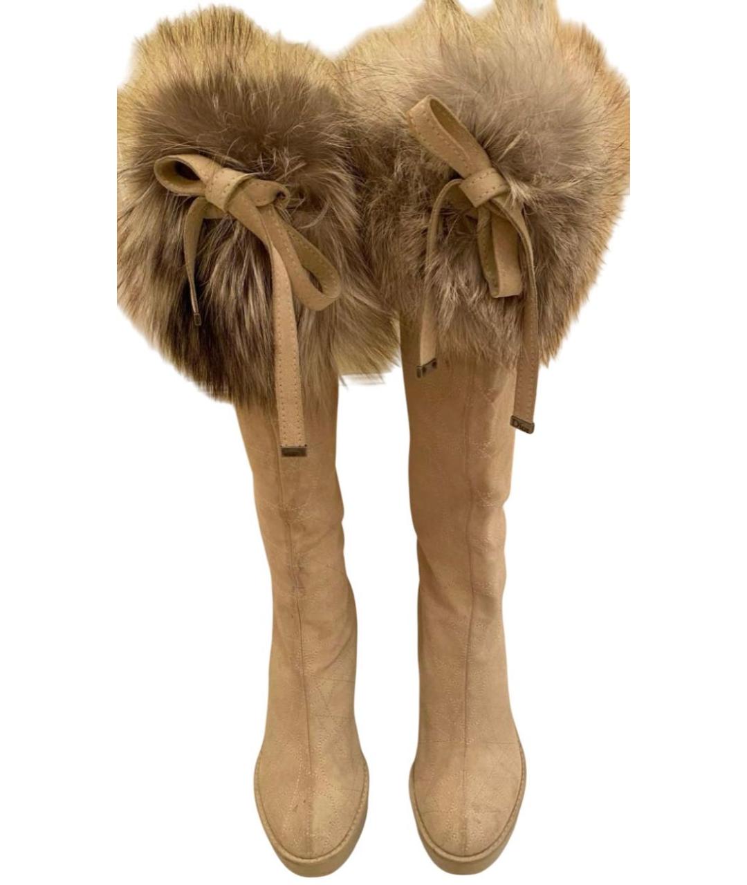 CHRISTIAN DIOR Бежевые замшевые сапоги, фото 2