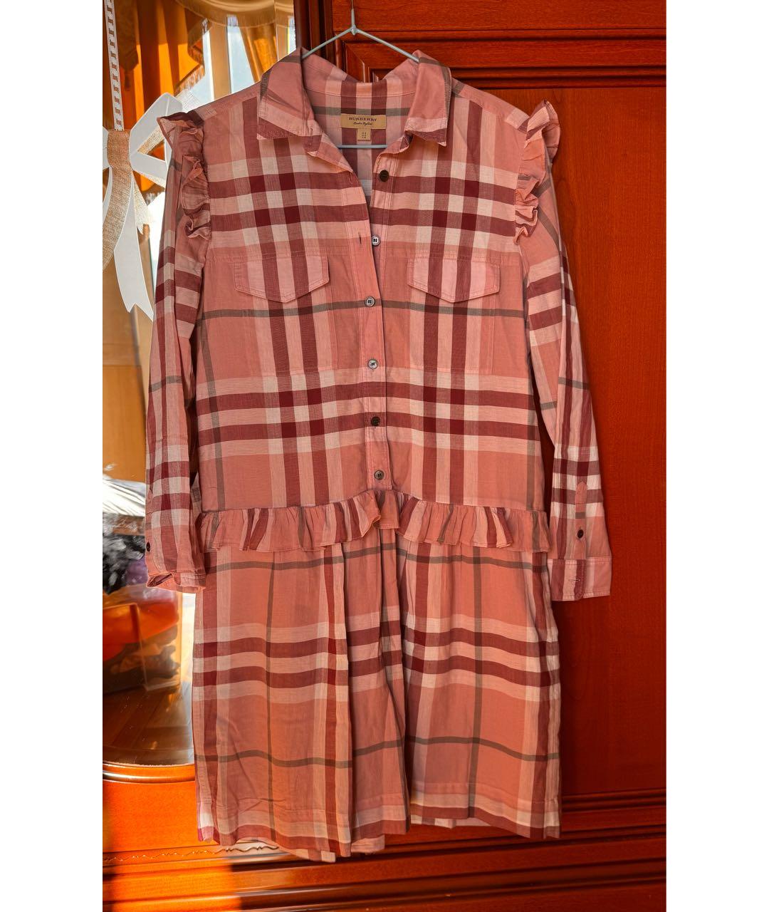 BURBERRY Розовое хлопковое повседневное платье, фото 8