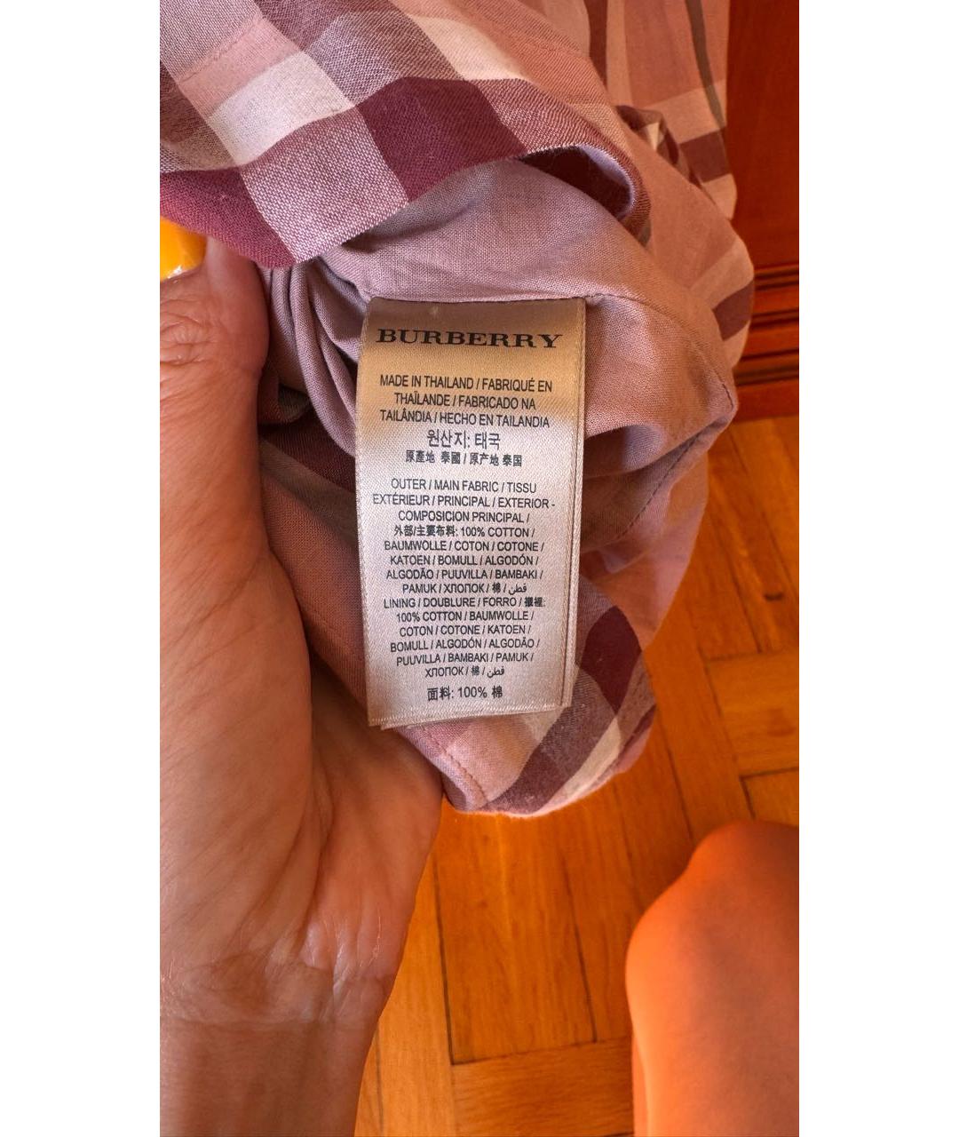 BURBERRY Розовое хлопковое повседневное платье, фото 6