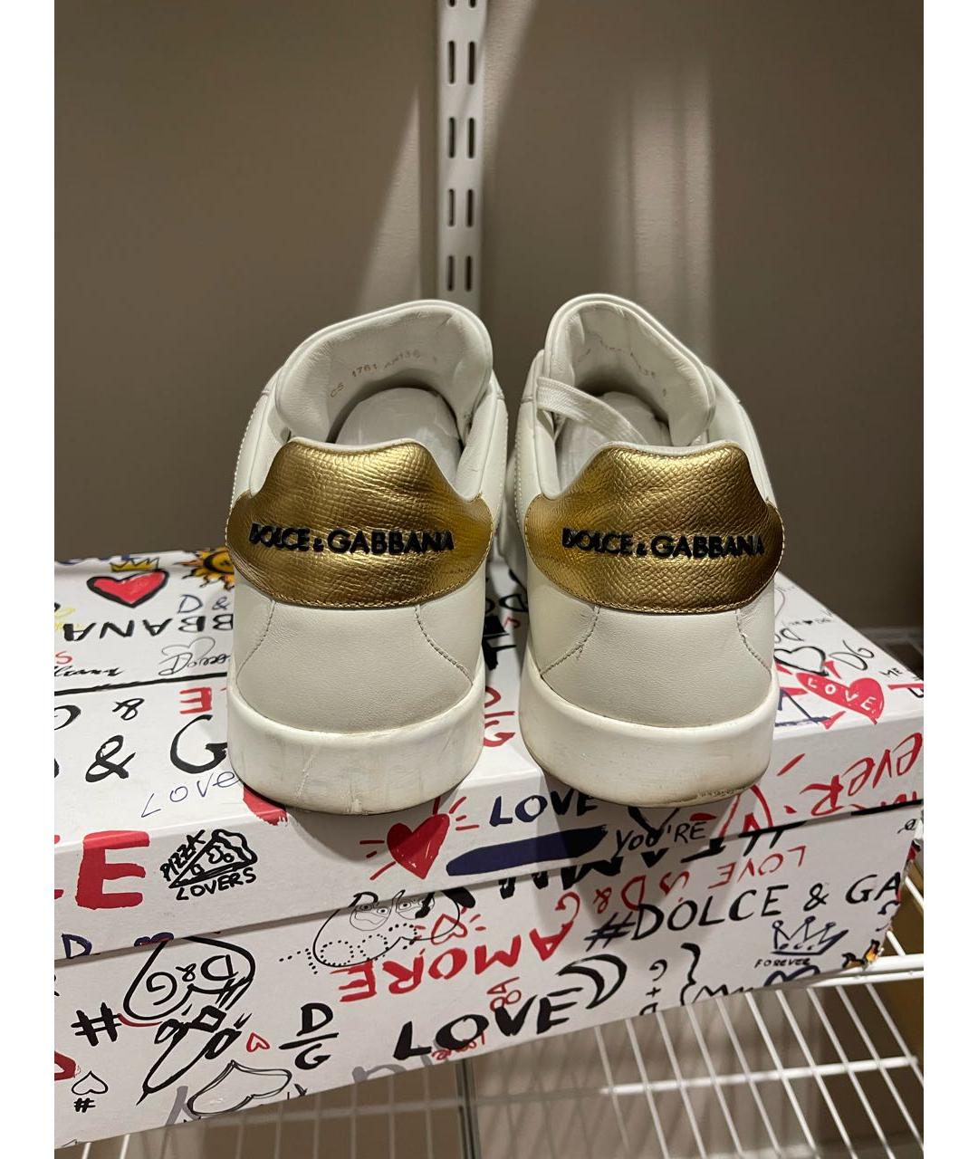 DOLCE&GABBANA Белые кожаные низкие кроссовки / кеды, фото 3