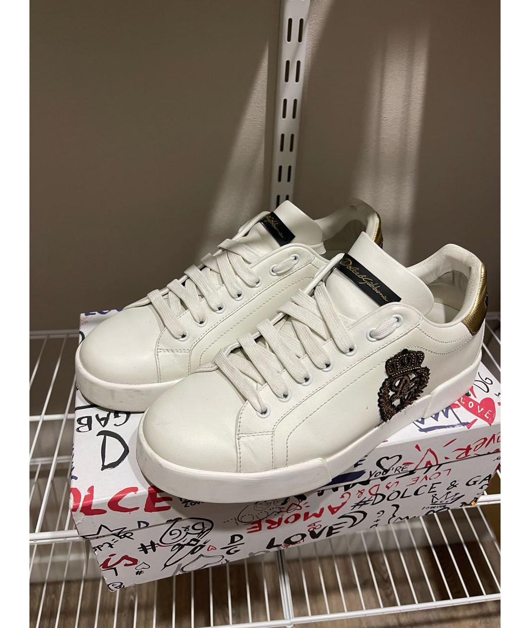 DOLCE&GABBANA Белые кожаные низкие кроссовки / кеды, фото 2