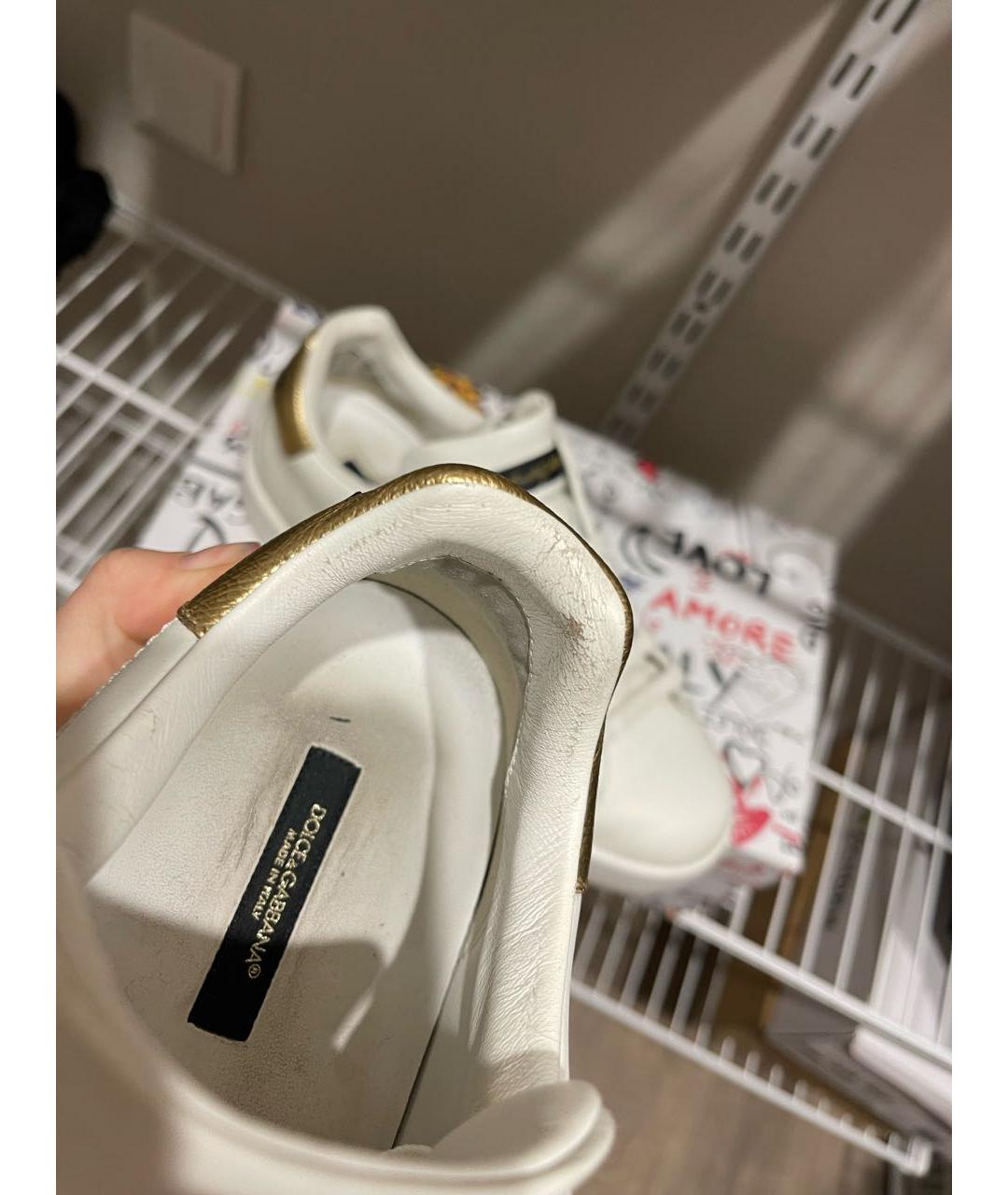 DOLCE&GABBANA Белые кожаные низкие кроссовки / кеды, фото 5