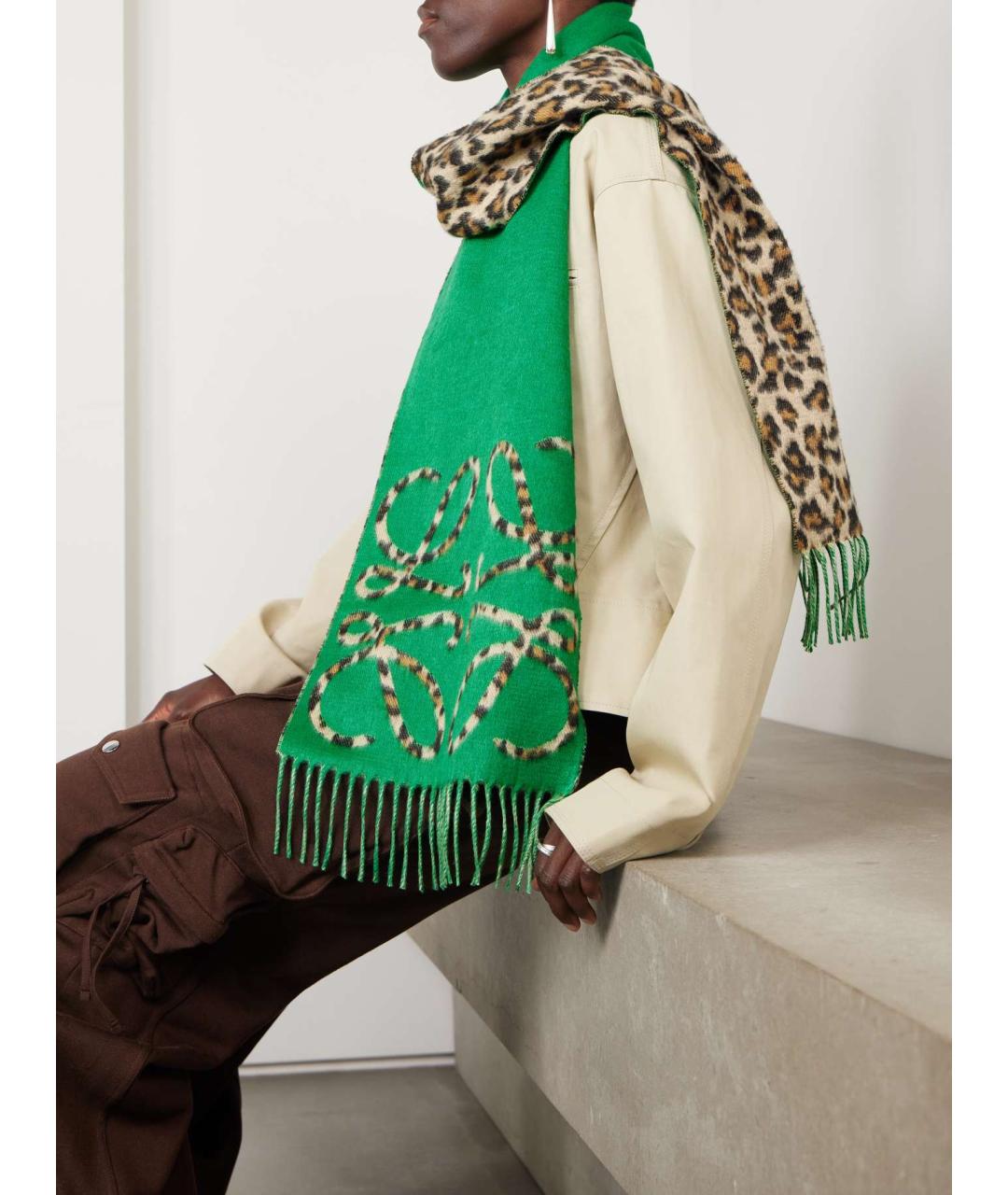 LOEWE Зеленый кашемировый шарф, фото 5