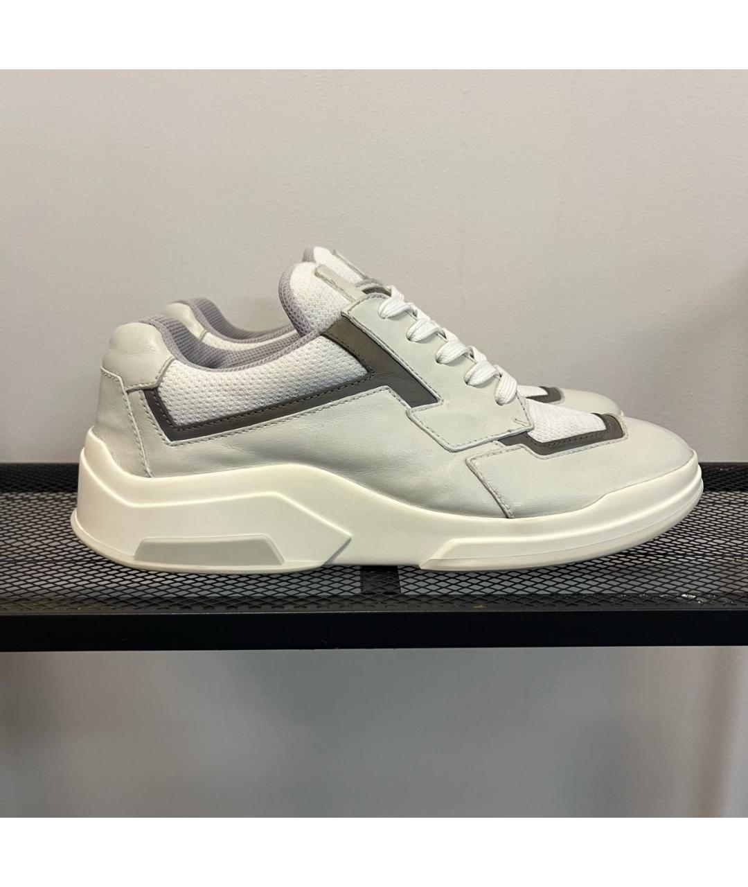 PRADA Бежевые кожаные кроссовки, фото 9