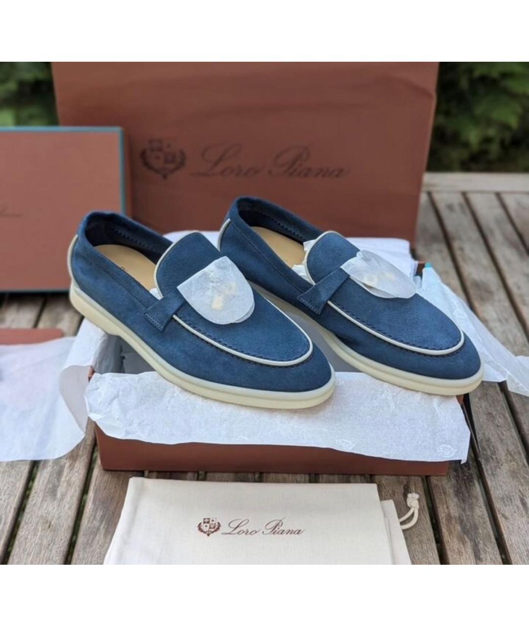 LORO PIANA Синие замшевые лоферы, фото 2