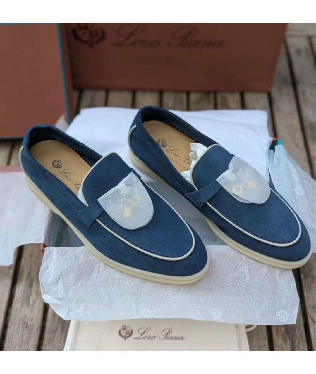 LORO PIANA Синие замшевые лоферы, фото 7