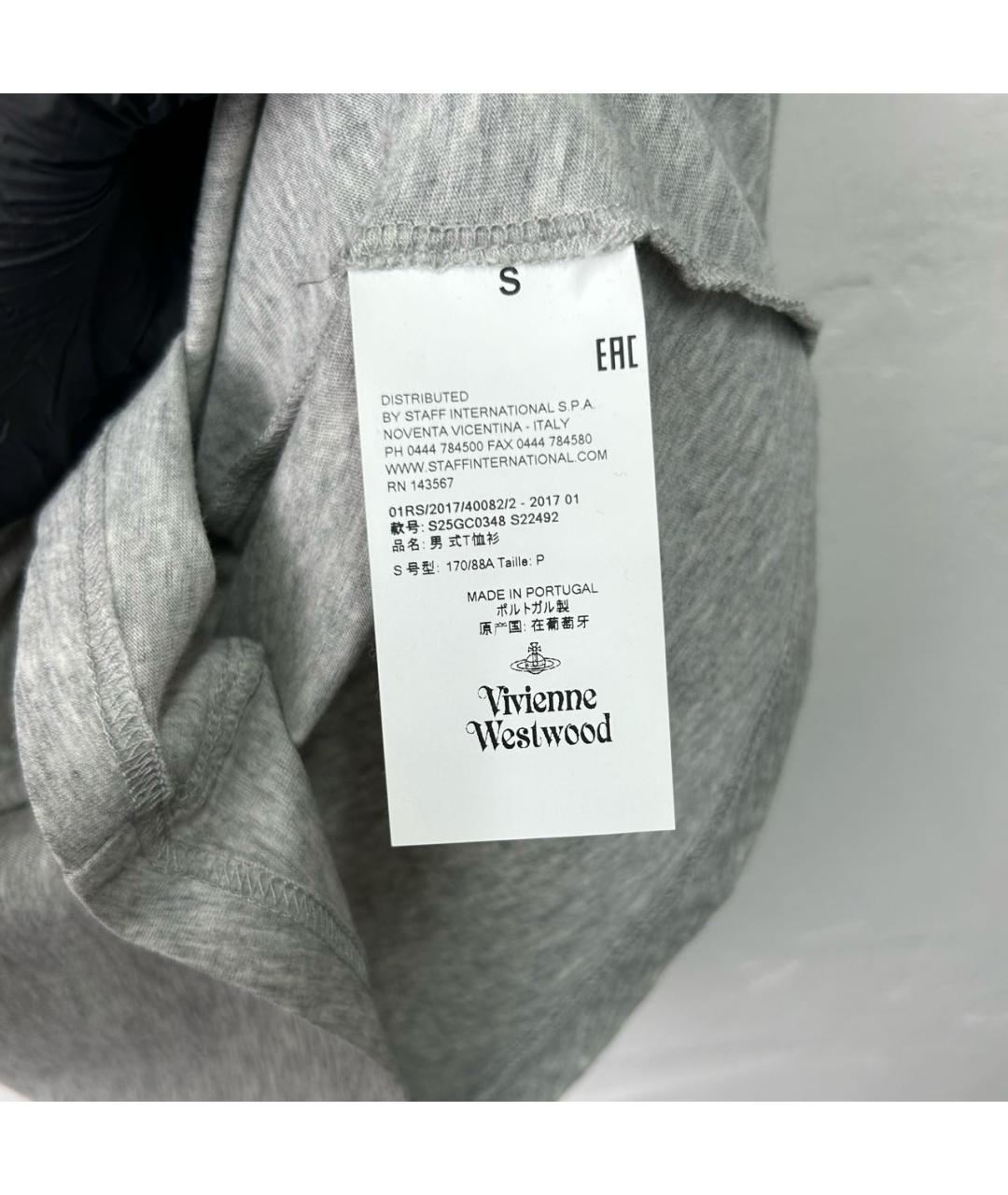 VIVIENNE WESTWOOD Серая хлопковая футболка, фото 6