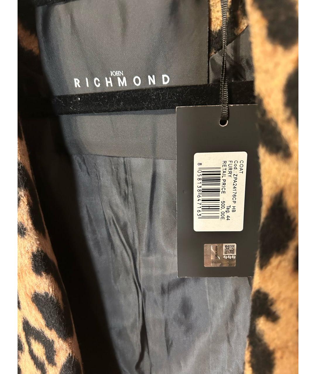 JOHN RICHMOND Коричневое полиэстеровое пальто, фото 3