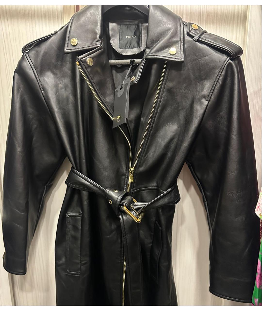 PINKO Черный полиуретановый тренч/плащ, фото 3