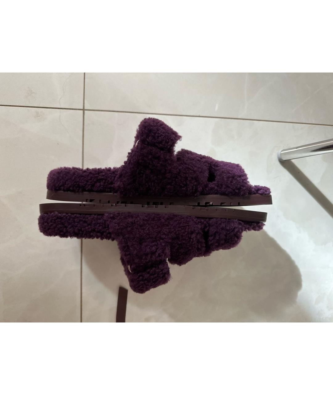 HERMES Фиолетовые шлепанцы, фото 9