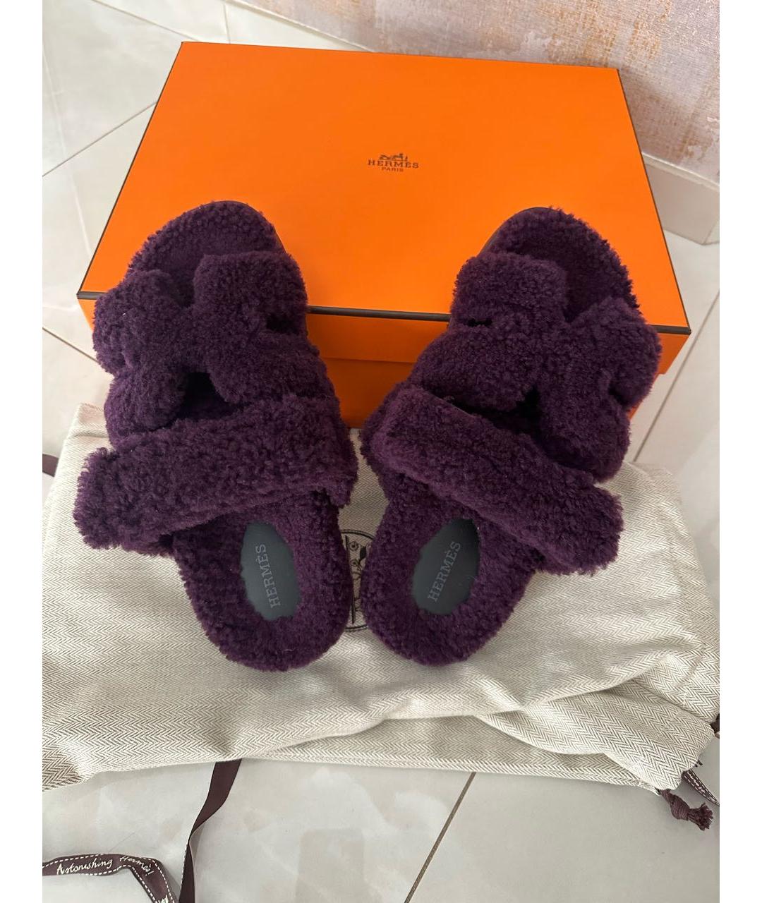 HERMES Фиолетовые шлепанцы, фото 8