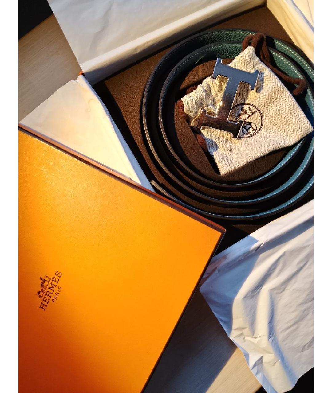 HERMES Голубой кожаный ремень, фото 3