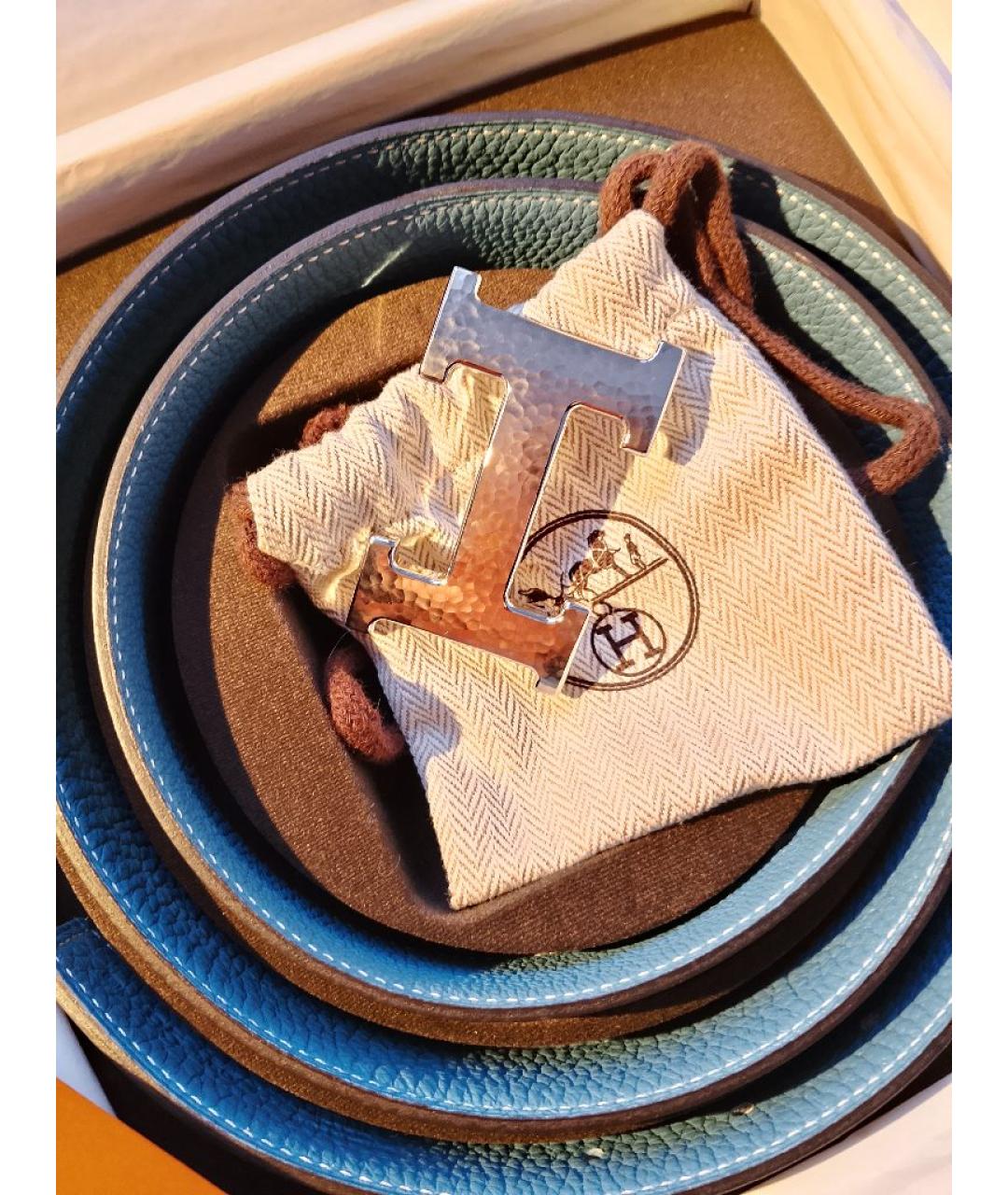 HERMES Голубой кожаный ремень, фото 2