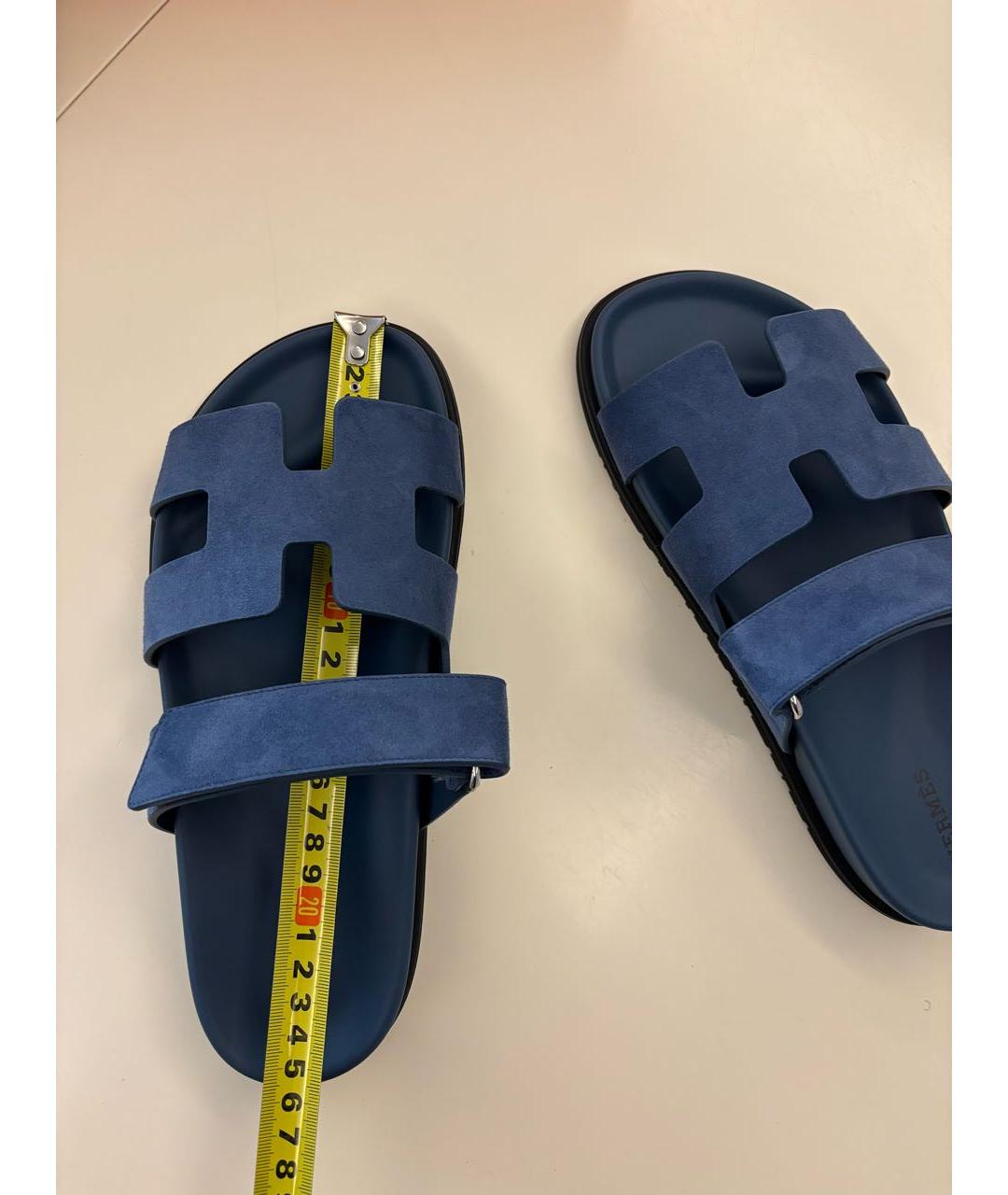 HERMES Темно-синие замшевые шлепанцы, фото 6