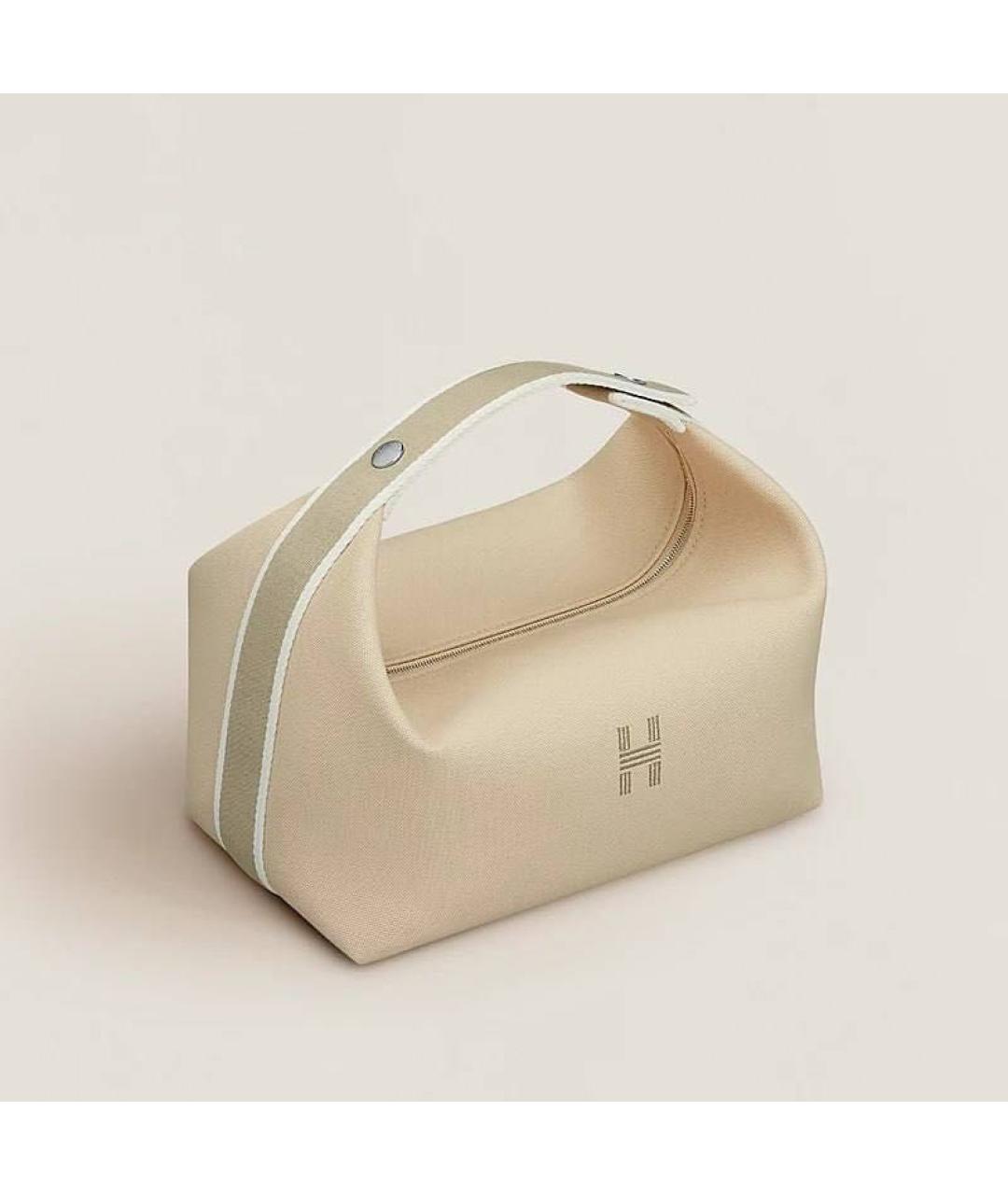 HERMES Бежевая тканевая косметичка, фото 5