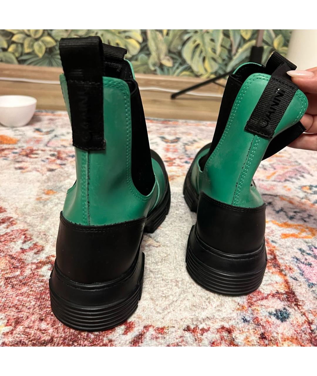 GANNI Зеленые резиновые ботинки, фото 4
