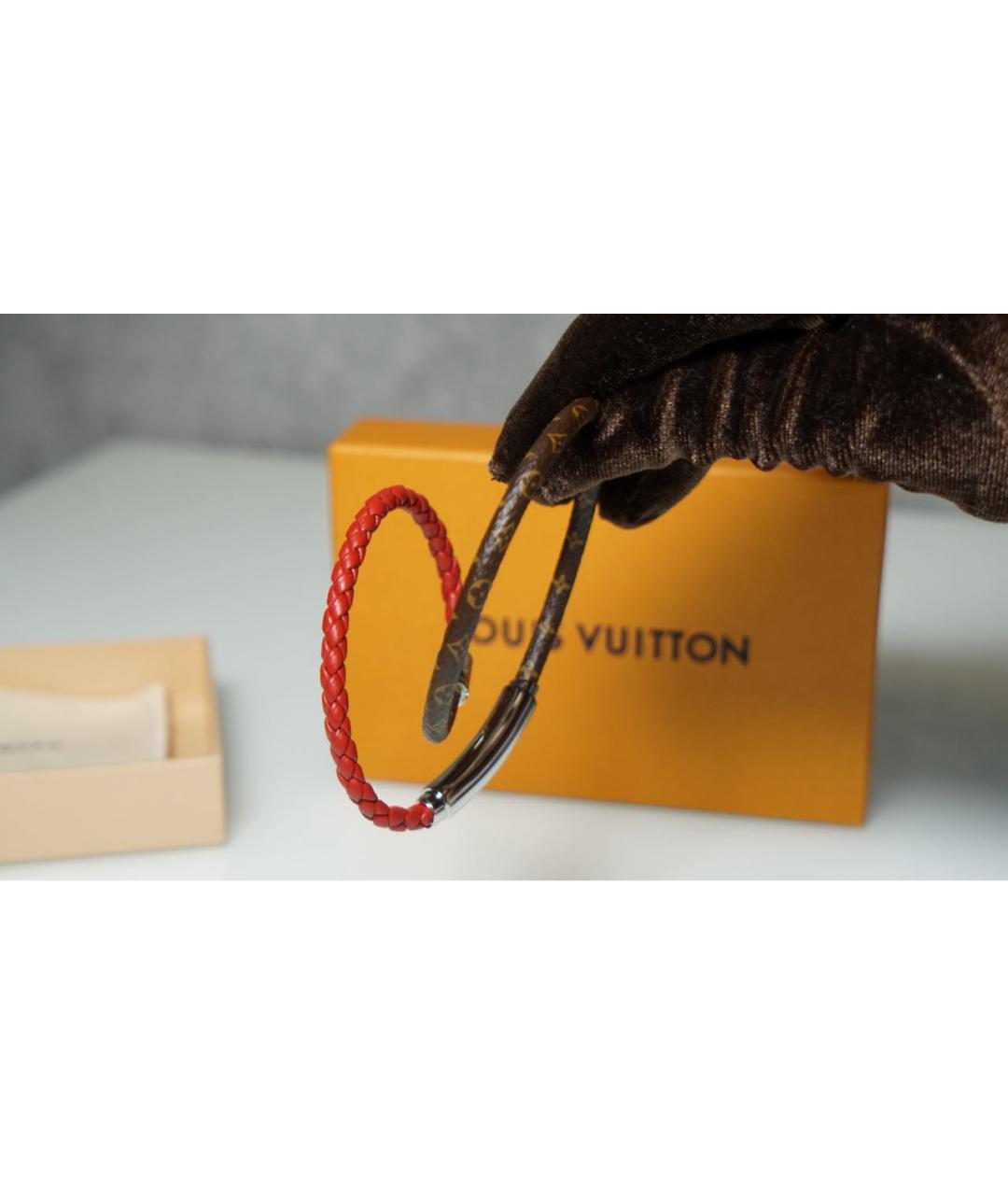 LOUIS VUITTON Красный кожаный браслет, фото 4