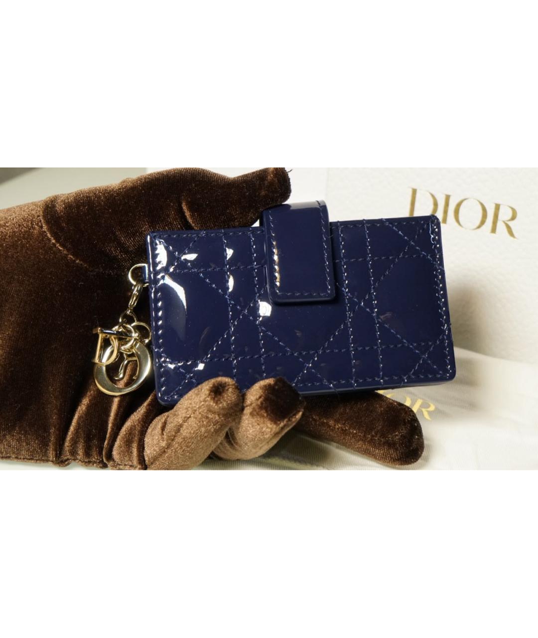 CHRISTIAN DIOR Темно-синий кардхолдер из лакированной кожи, фото 2