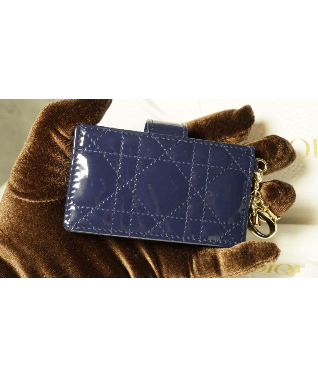CHRISTIAN DIOR Темно-синий кардхолдер из лакированной кожи, фото 3