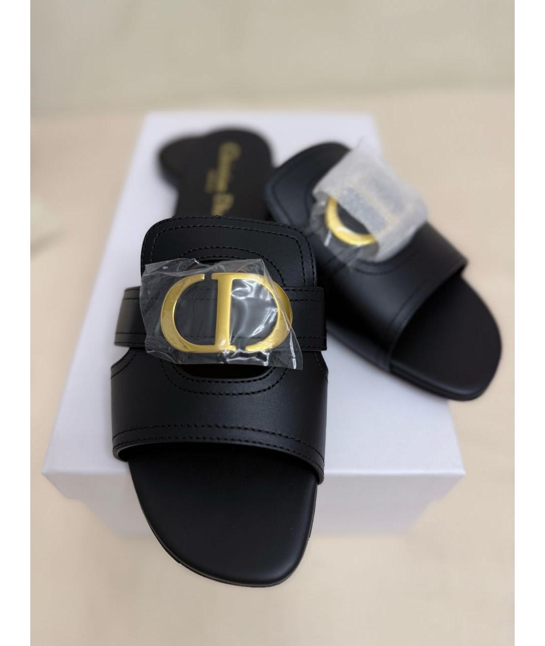 CHRISTIAN DIOR Черные кожаные шлепанцы, фото 2