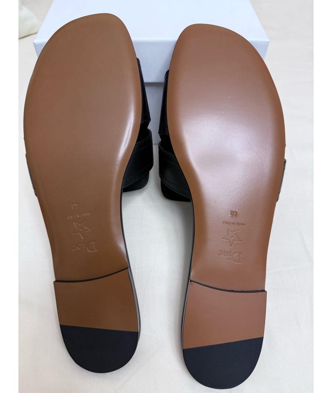 CHRISTIAN DIOR Черные кожаные шлепанцы, фото 6