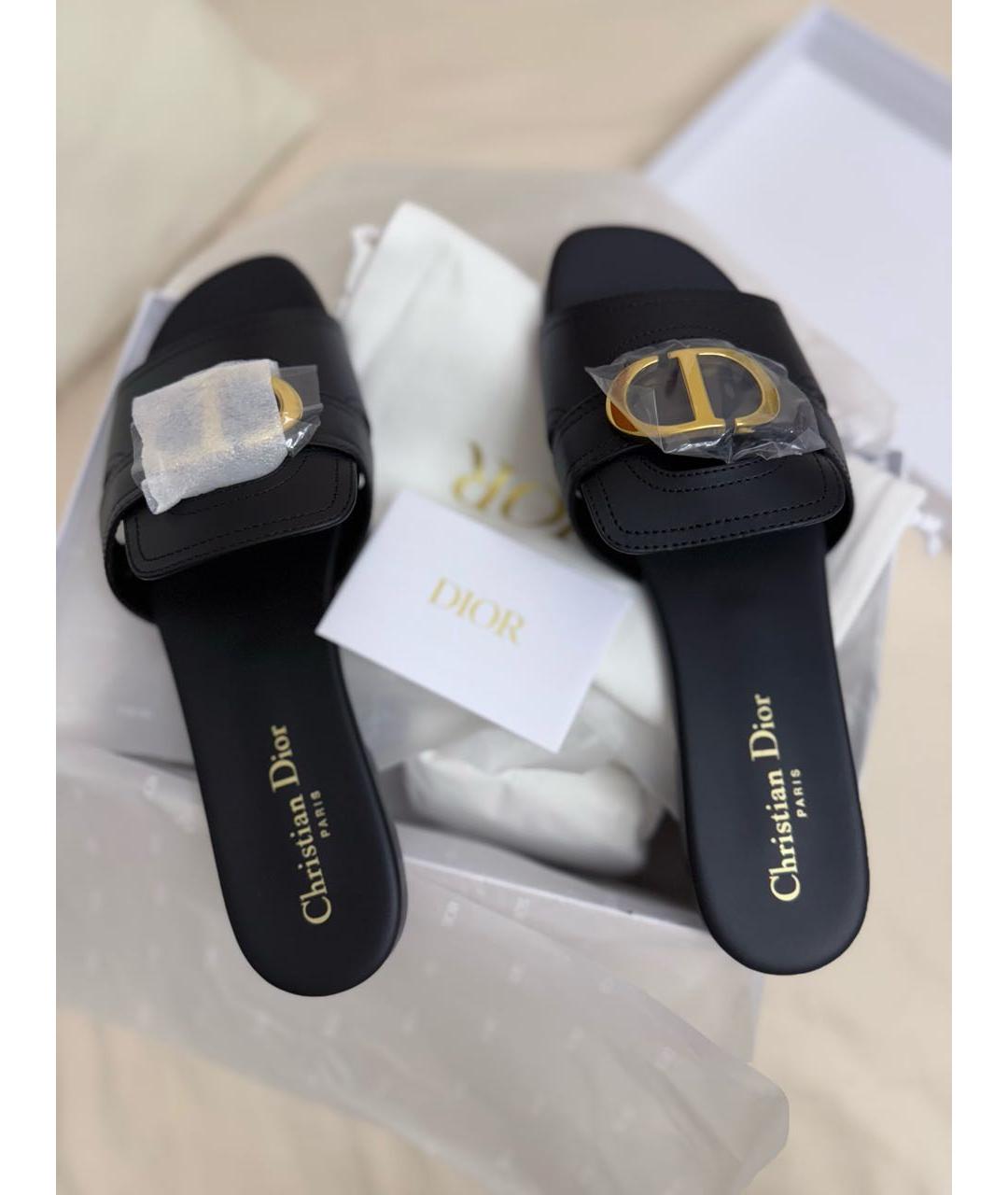 CHRISTIAN DIOR Черные кожаные шлепанцы, фото 5
