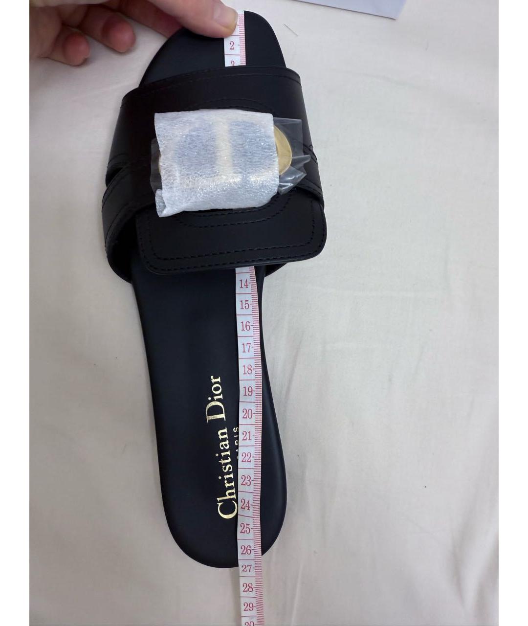 CHRISTIAN DIOR Черные кожаные шлепанцы, фото 7