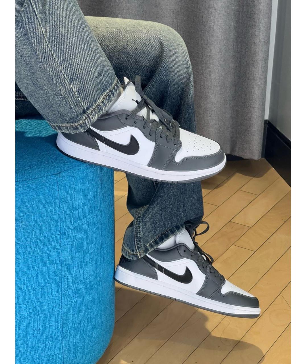 JORDAN Серые кожаные низкие кроссовки / кеды, фото 7