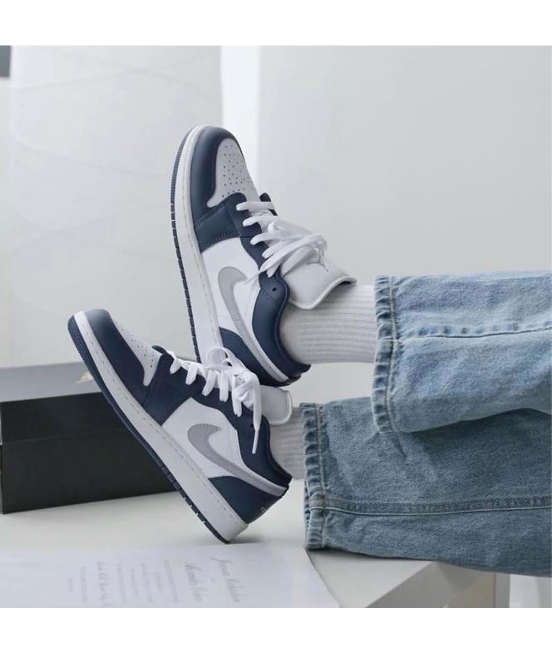 JORDAN Темно-синие кожаные низкие кроссовки / кеды, фото 8