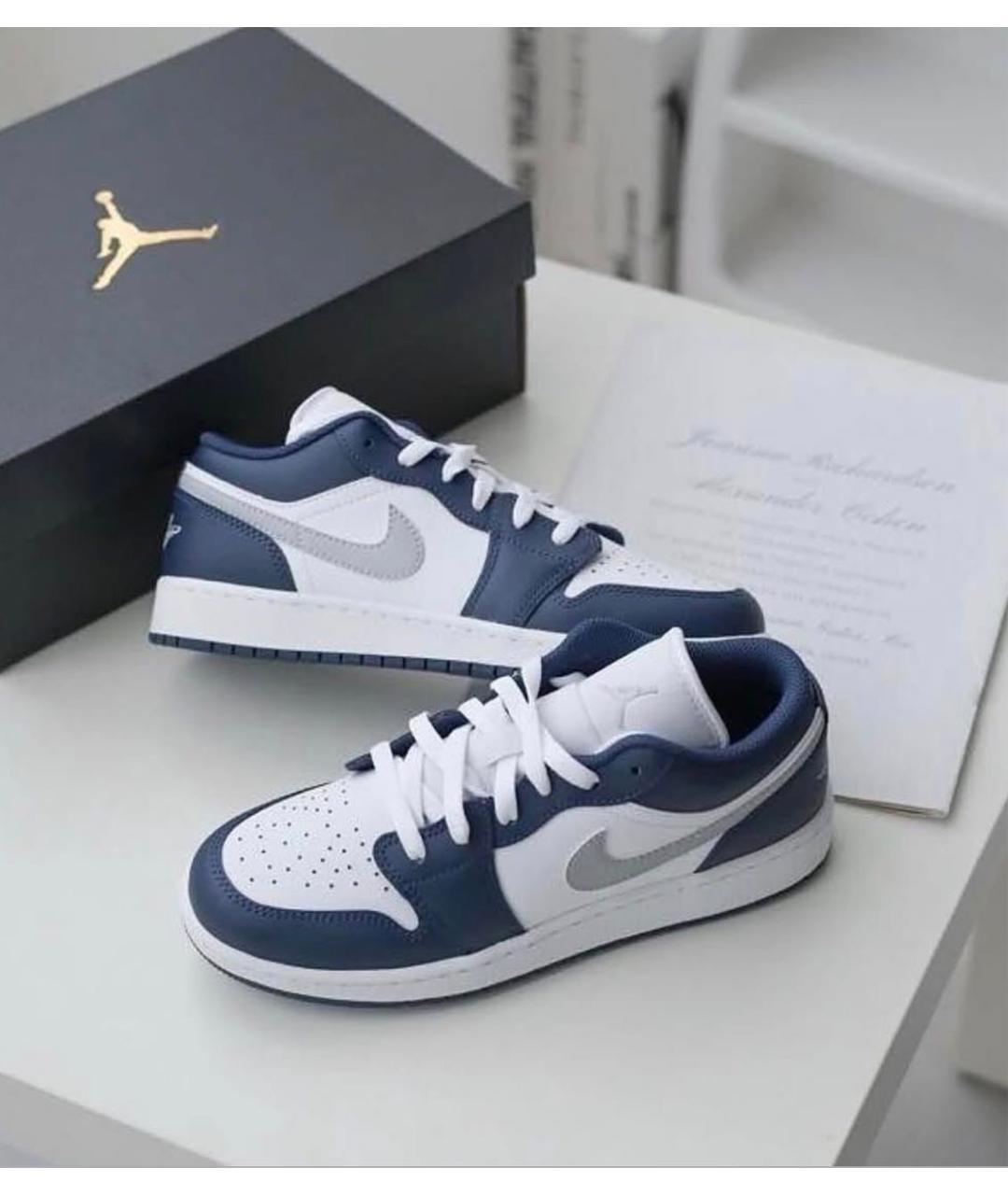 JORDAN Темно-синие кожаные низкие кроссовки / кеды, фото 7