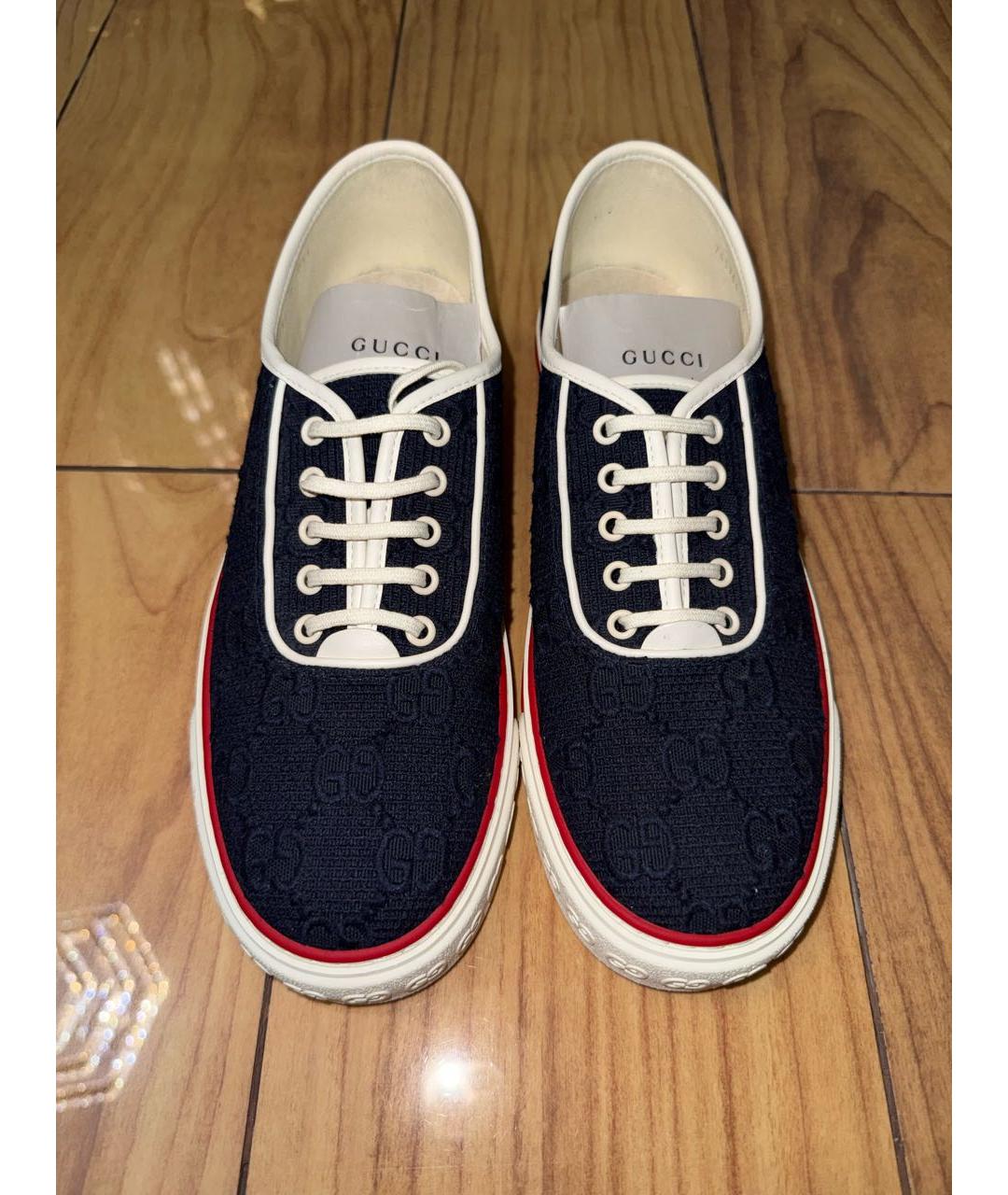 GUCCI Темно-синие текстильные низкие кроссовки / кеды, фото 2