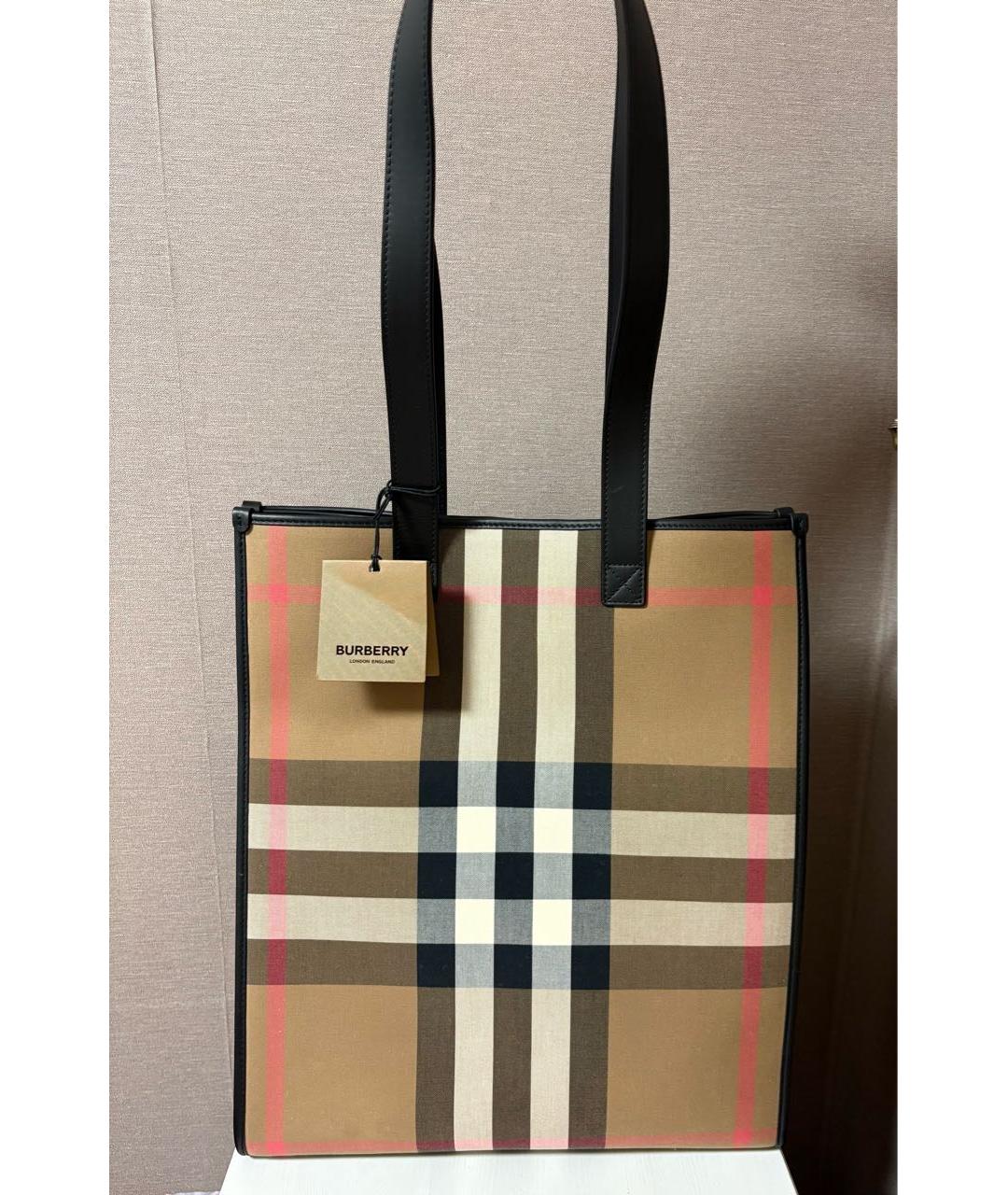 BURBERRY Коричневая тканевая сумка тоут, фото 2