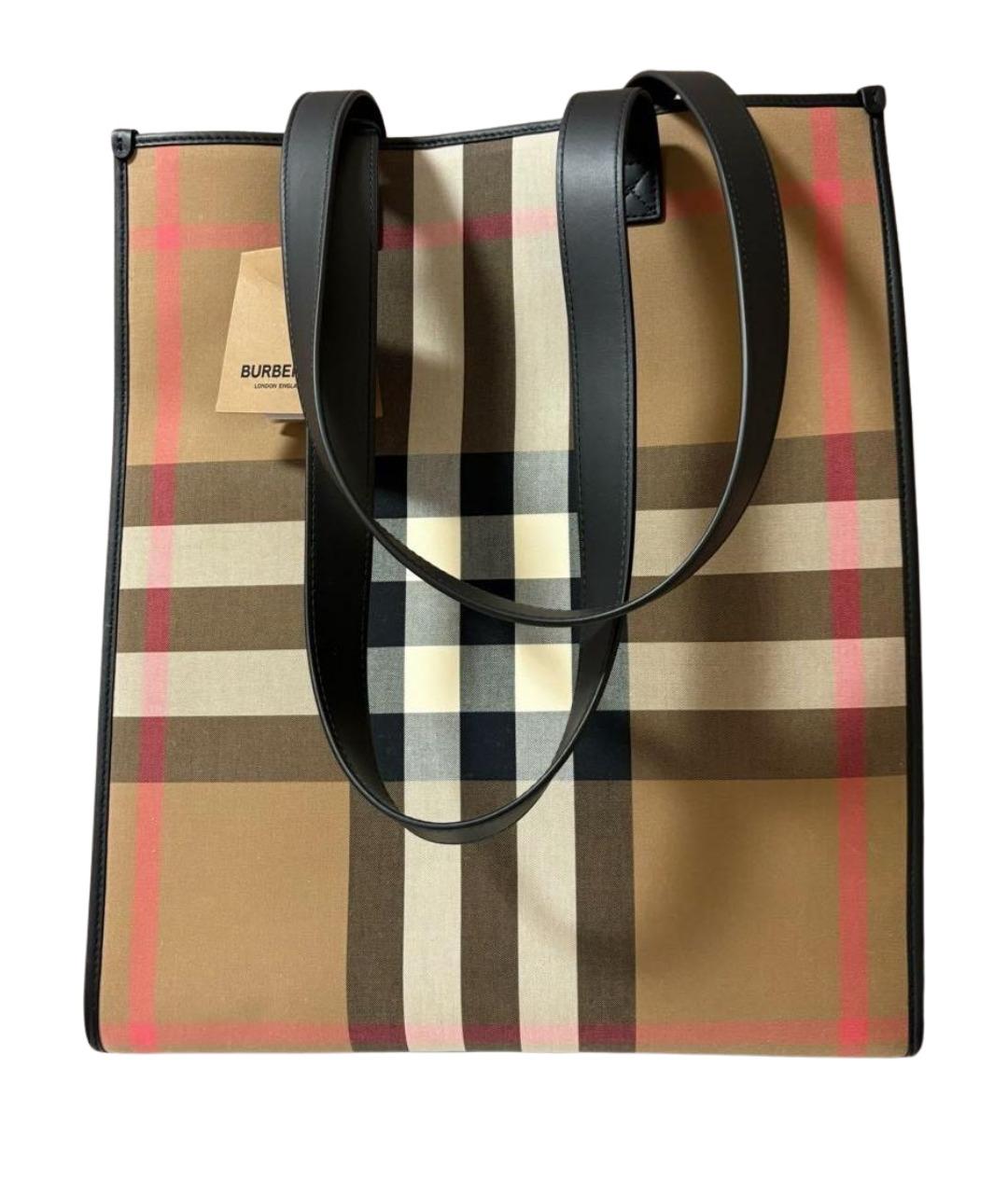 BURBERRY Коричневая тканевая сумка тоут, фото 1