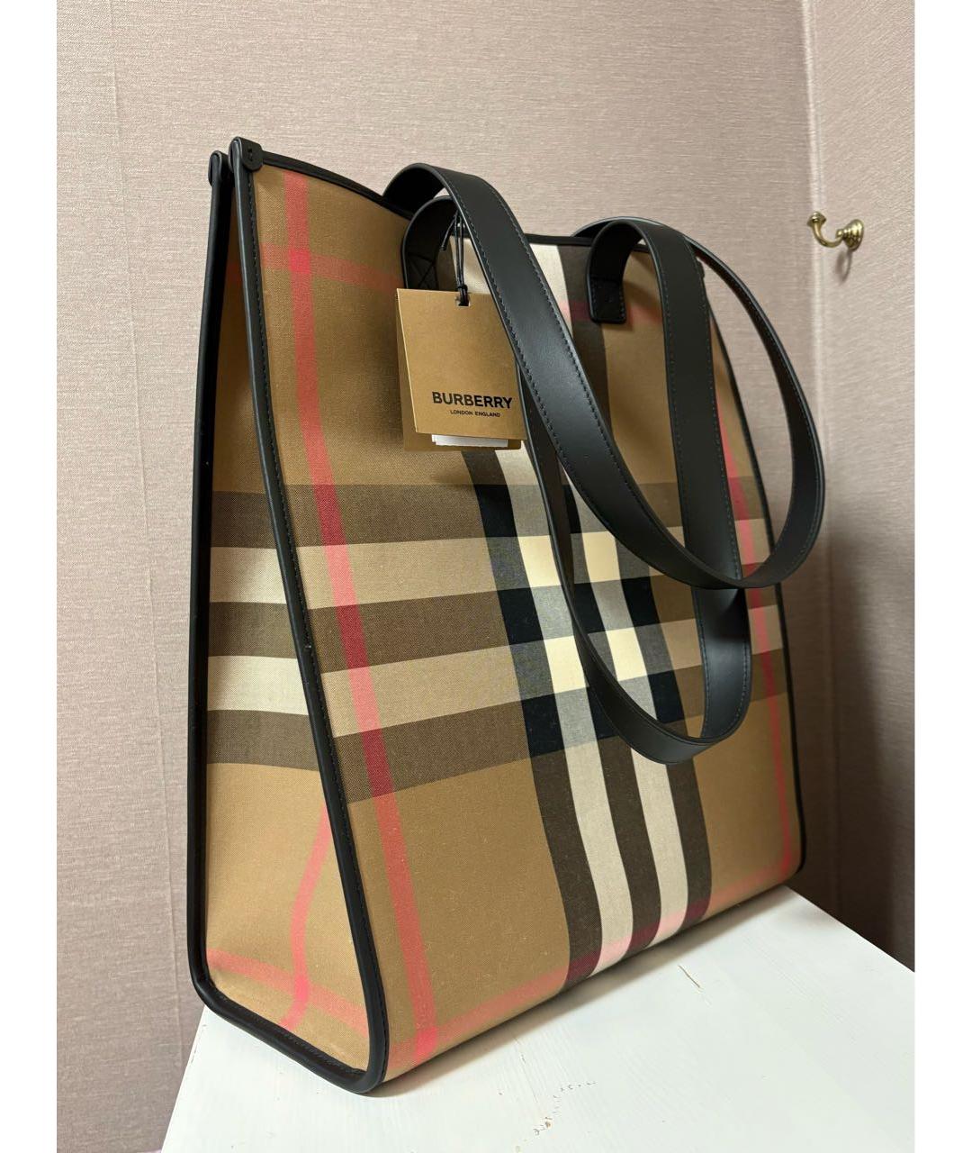 BURBERRY Коричневая тканевая сумка тоут, фото 3