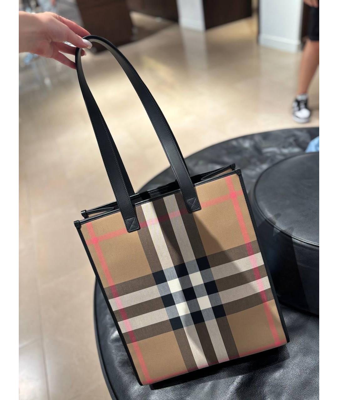 BURBERRY Коричневая тканевая сумка тоут, фото 7