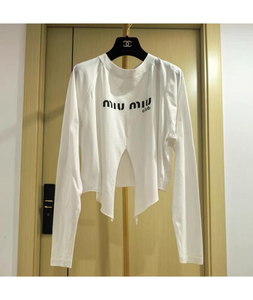 MIU MIU Белая хлопковая футболка, фото 3