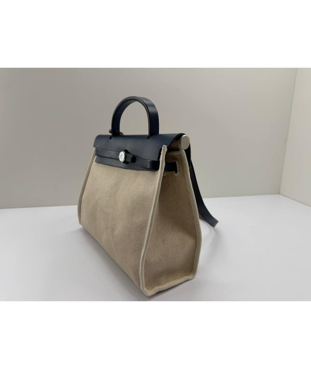HERMES Бежевая тканевая сумка с короткими ручками, фото 5