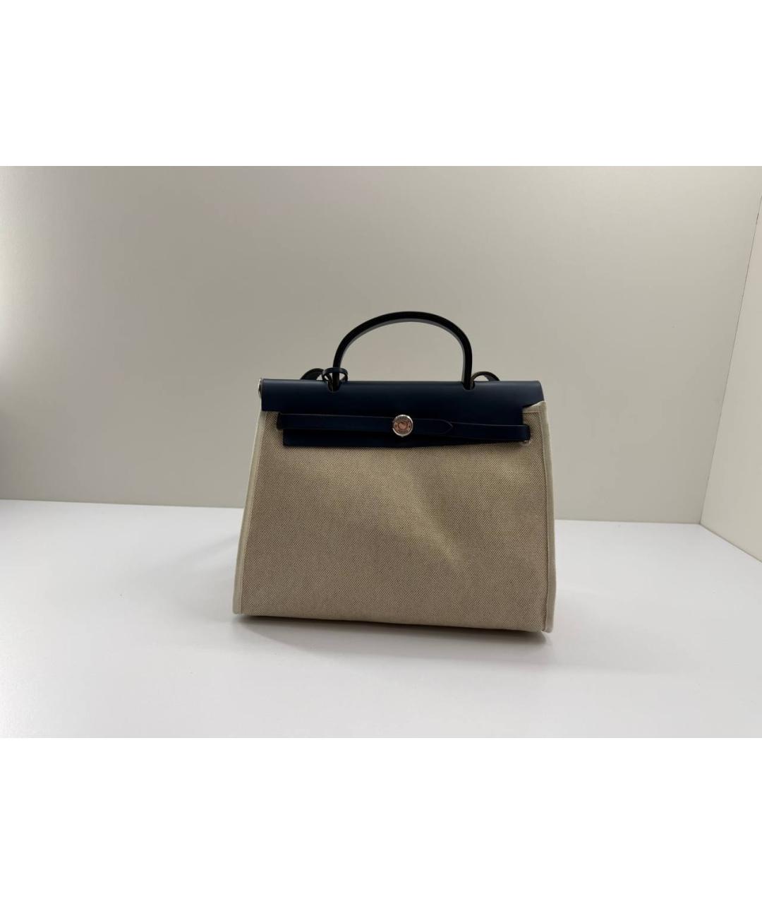 HERMES Бежевая тканевая сумка с короткими ручками, фото 10