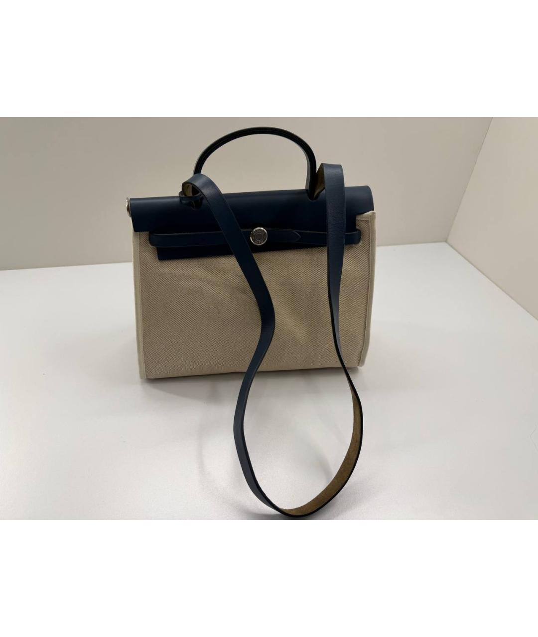 HERMES Бежевая тканевая сумка с короткими ручками, фото 3