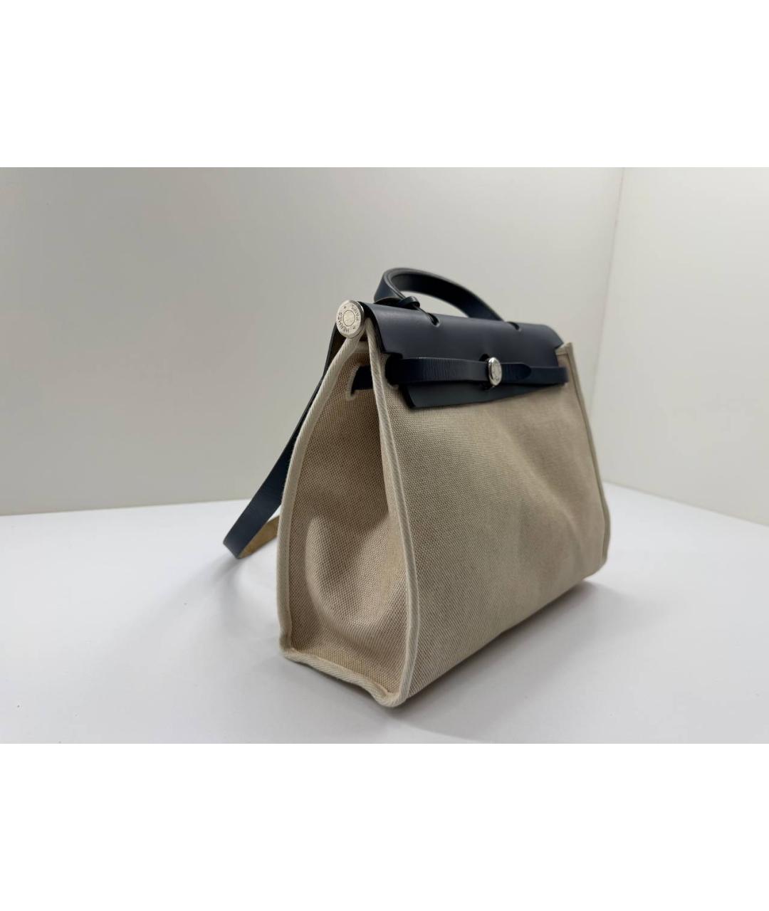 HERMES Бежевая тканевая сумка с короткими ручками, фото 4