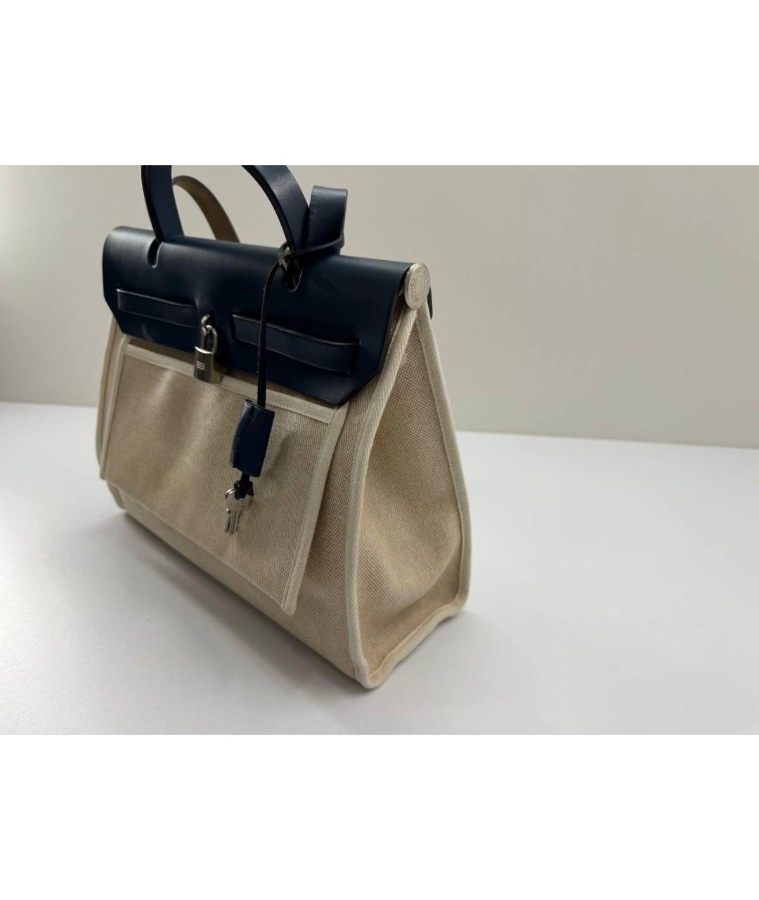 HERMES Бежевая тканевая сумка с короткими ручками, фото 8