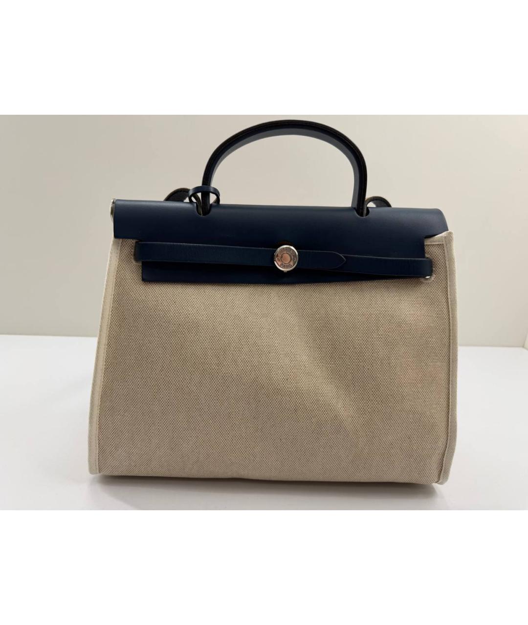 HERMES Бежевая тканевая сумка с короткими ручками, фото 2