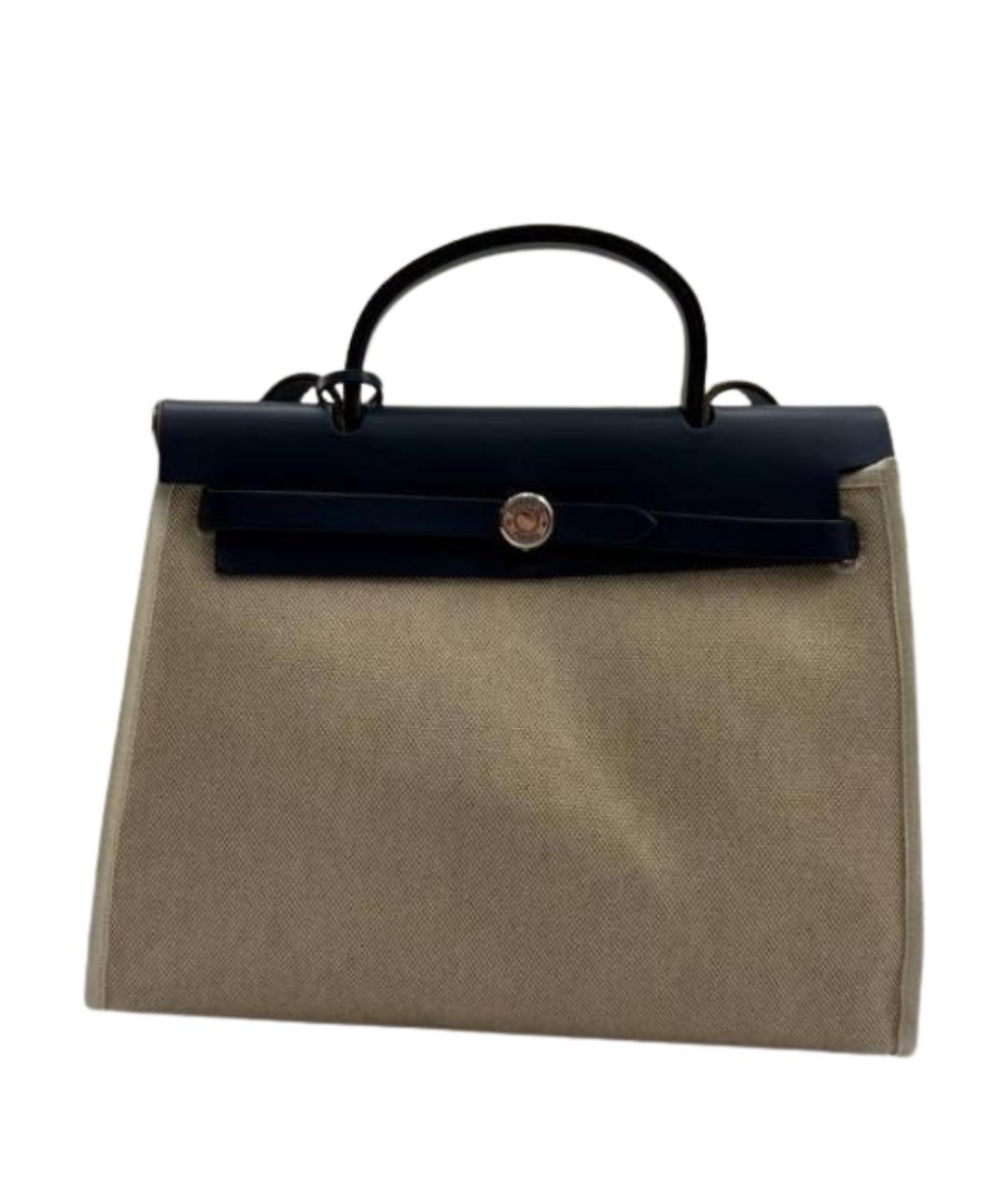 HERMES Бежевая тканевая сумка с короткими ручками, фото 1