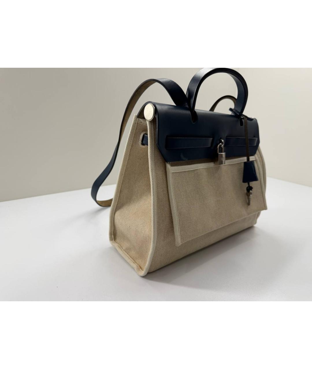 HERMES Бежевая тканевая сумка с короткими ручками, фото 7