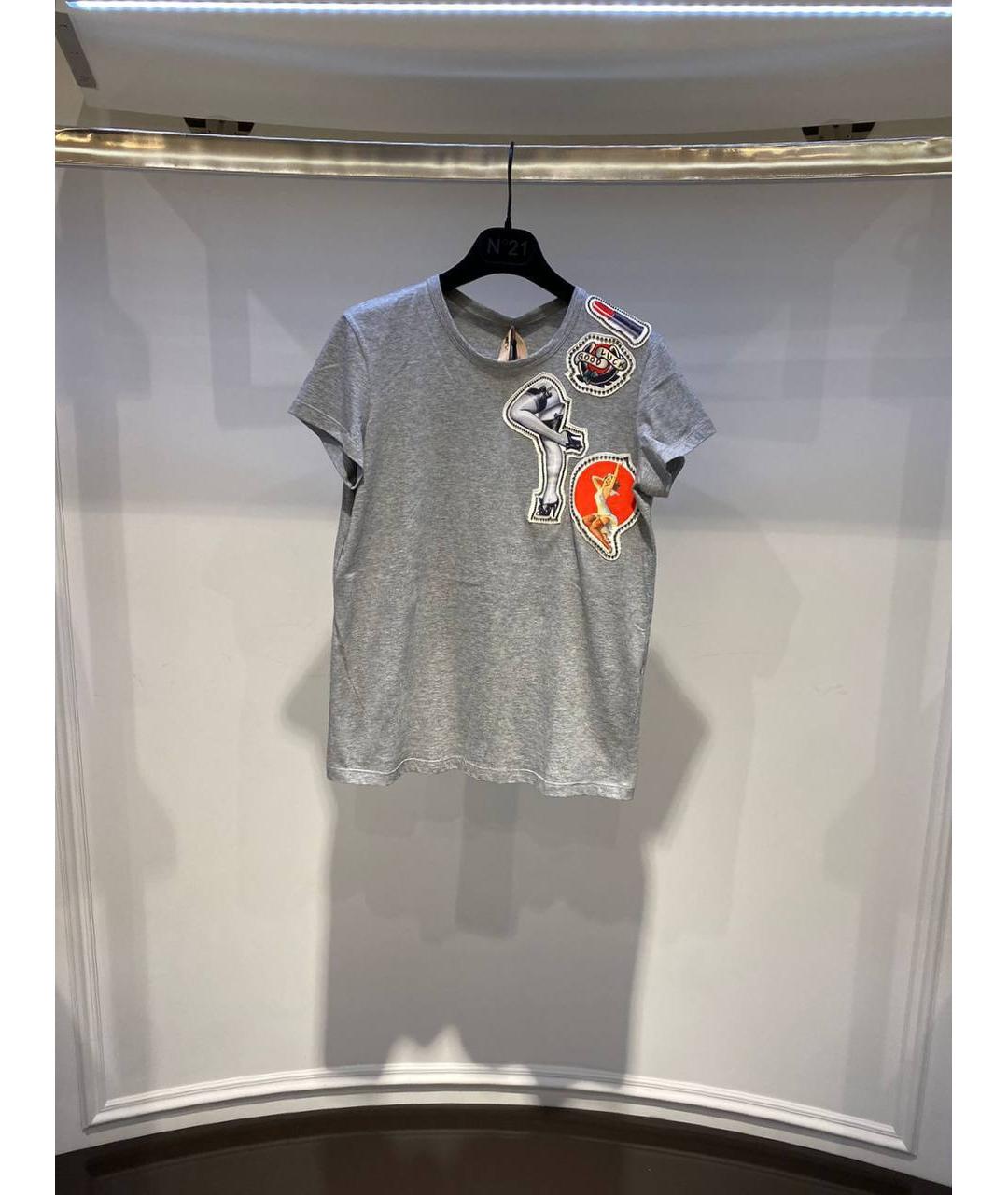NO. 21 Серая хлопковая футболка, фото 4